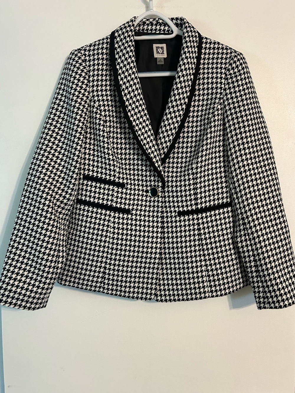 Anne Klein Women’s Black & White Houndstooth Blazer Small Lined Fitted Classic